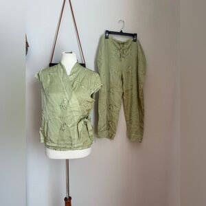 NWT Vintage Bella Notte Sage Floral Madison Floral Top Wrap PJ Set, Size Large